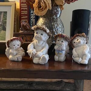 Vintage Charming Cherub Figurines with Floral Hats
